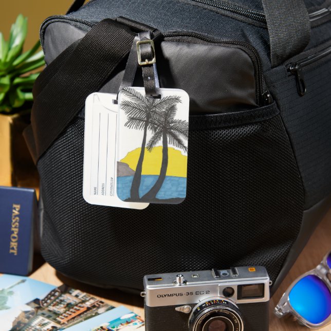 Palm Tree Sunrise Silhouette Luggage Tag (Front & Back)