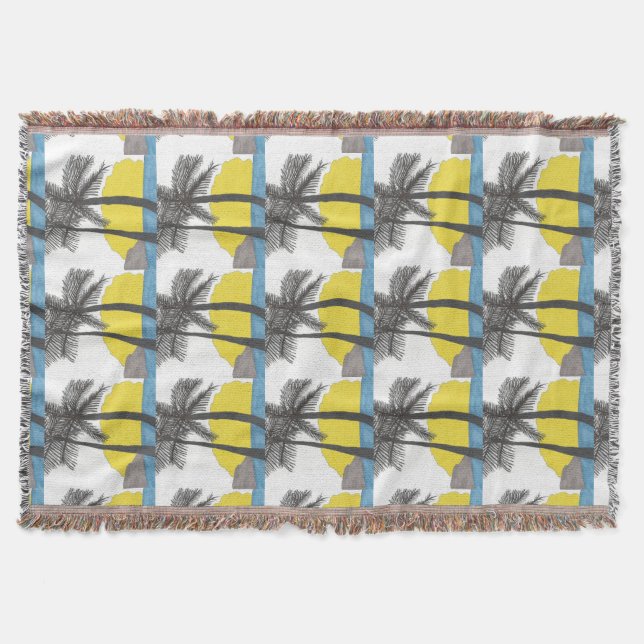 Palm Tree Sunrise Silhouette Throw Blanket (Front)