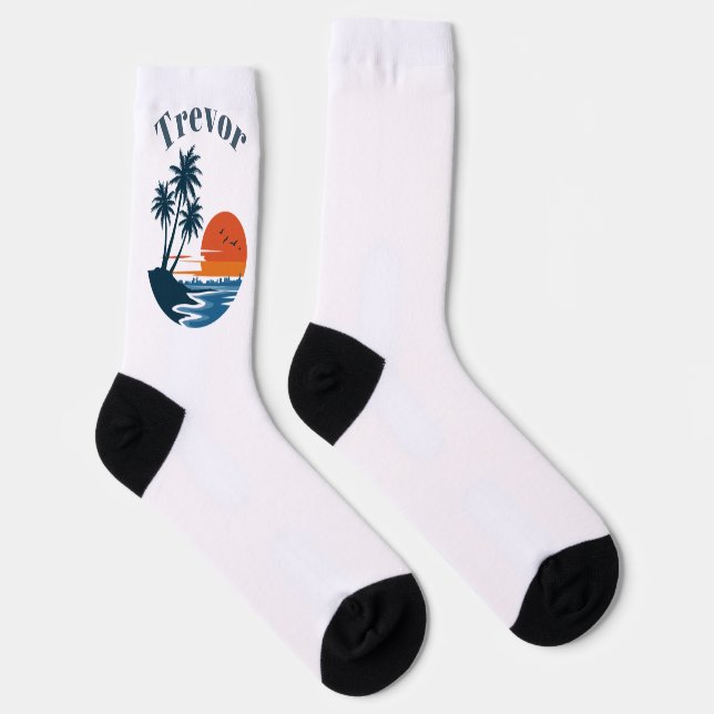 Palm Tree Sunset Beach Crew Socks (Right)