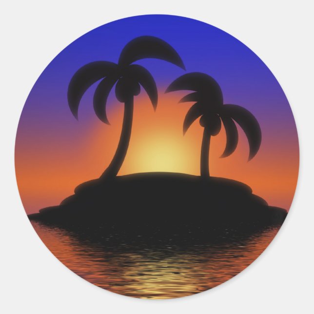 Palm Tree Sunset Classic Round Sticker (Front)