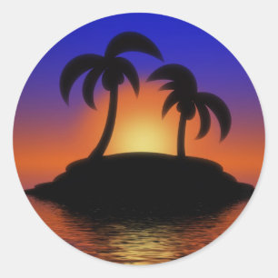 Palm Tree Sunset Classic Round Sticker
