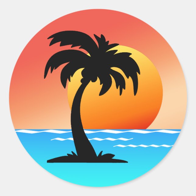 Palm Tree Sunset Classic Round Sticker (Front)
