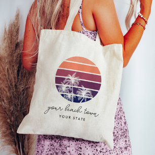 Palm Tree Sunset Custom City & State Tote Bag