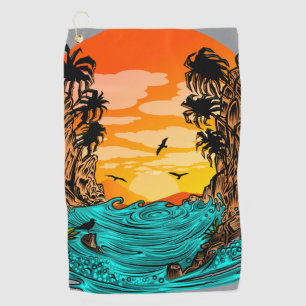 Palm Tree Sunset Golf Towel
