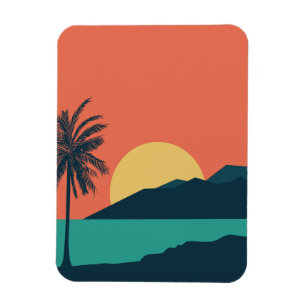 Palm Tree Sunset, Island, Boho Abstract Art Magnet