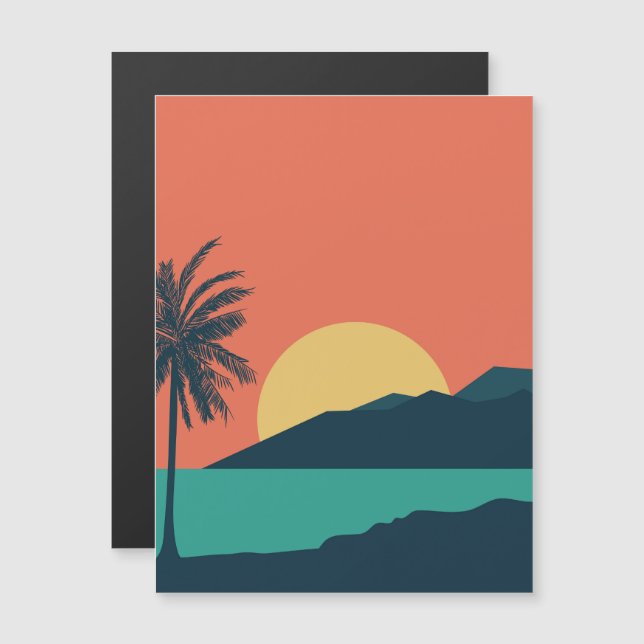 Palm Tree Sunset, Island, Boho Abstract Art Magnetic Invitation (Front/Back)