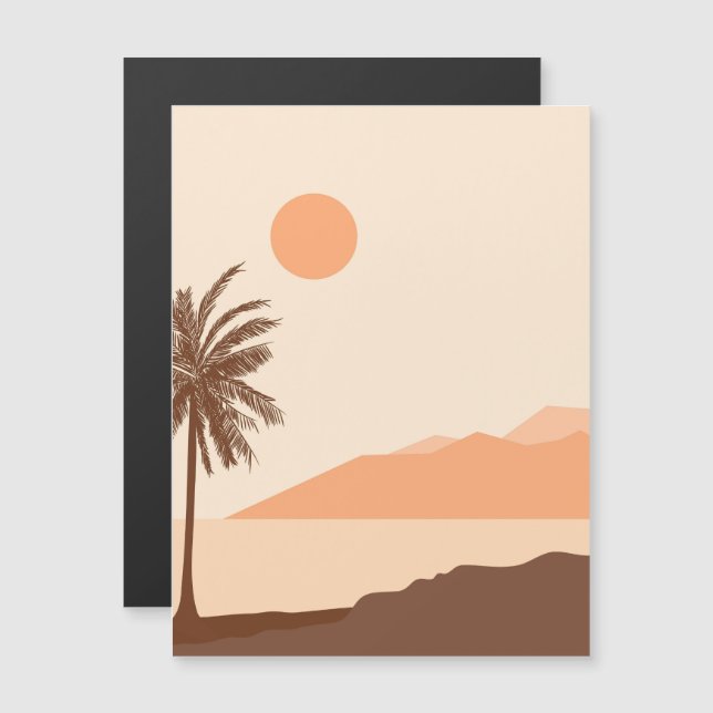 Palm Tree Sunset, Island, Boho Abstract Art Magnetic Invitation (Front/Back)