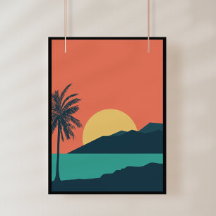 Palm Tree Sunset, Island, Boho Abstract Art Photo Print