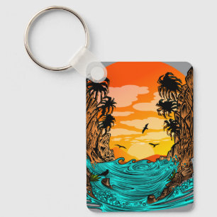 Palm Tree Sunset Key Ring
