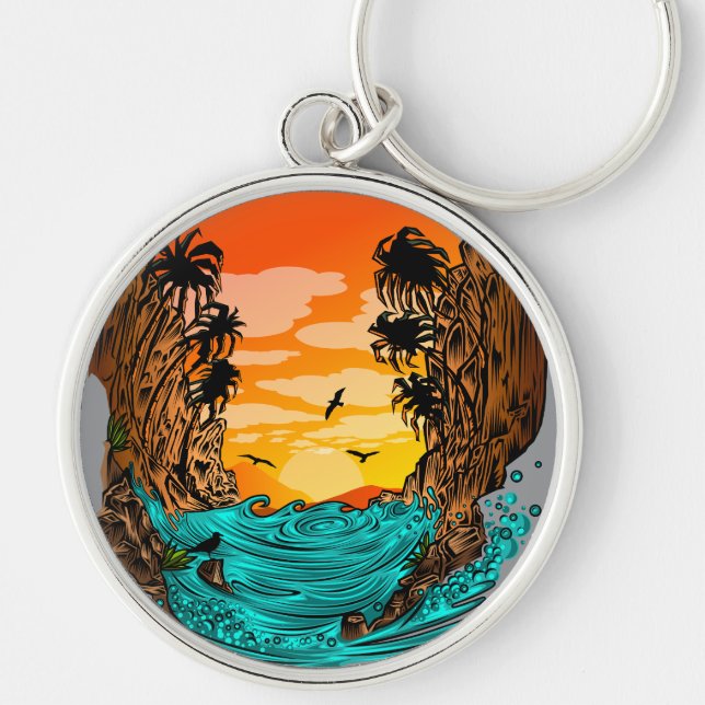 Palm Tree Sunset Key Ring (Front)