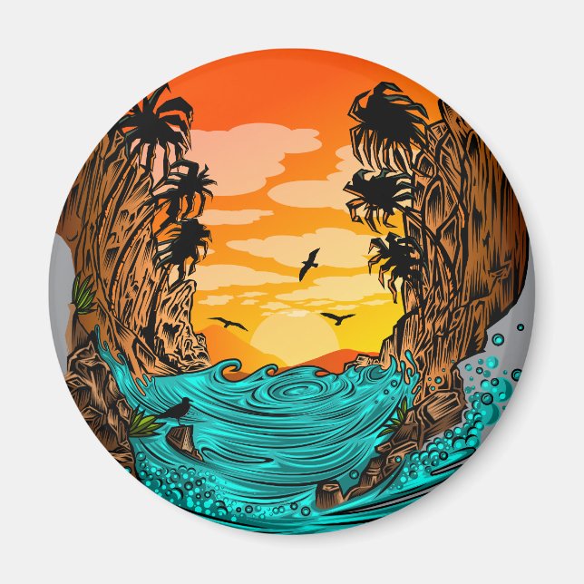 Palm Tree Sunset Magnet (Front)