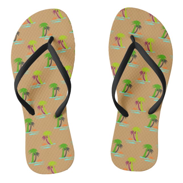 Palm Tree Sunset on Sea Pattern Customisable Flip Flops (Footbed)
