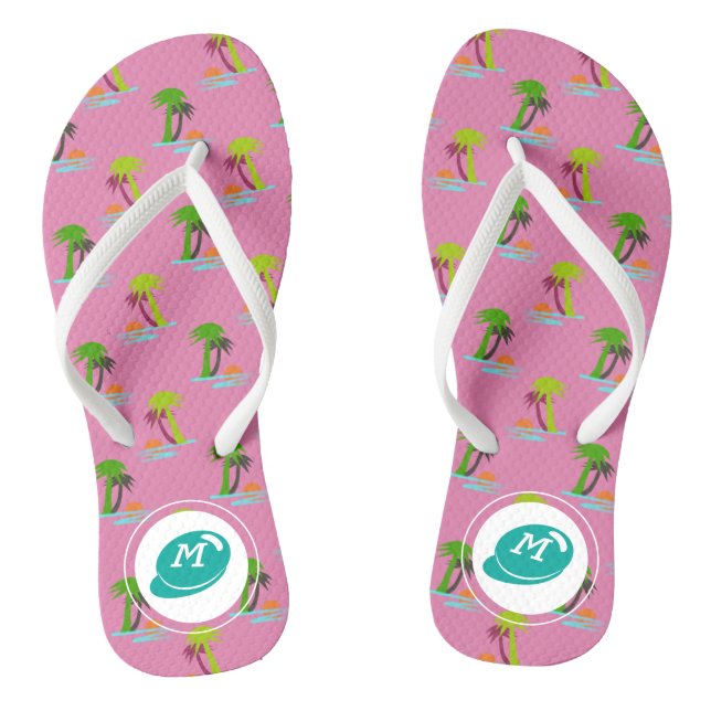 Palm Tree Sunset on Sea Pattern Customisable Flip Flops (Footbed)