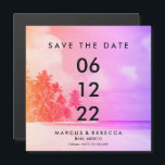 Palm Tree Sunset Pink Beach Wedding Save Date  Mag<br><div class="desc">Palm tree-lined beach in sunset pink design magnetic wedding save the dates for your destination beach wedding. Customise with your names and wedding date. Mail these out to your friends and family to let them know to save your date on their calendar for your upcoming wedding.</div>