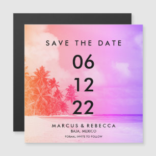 Palm Tree Sunset Pink Beach Wedding Save Date  Mag
