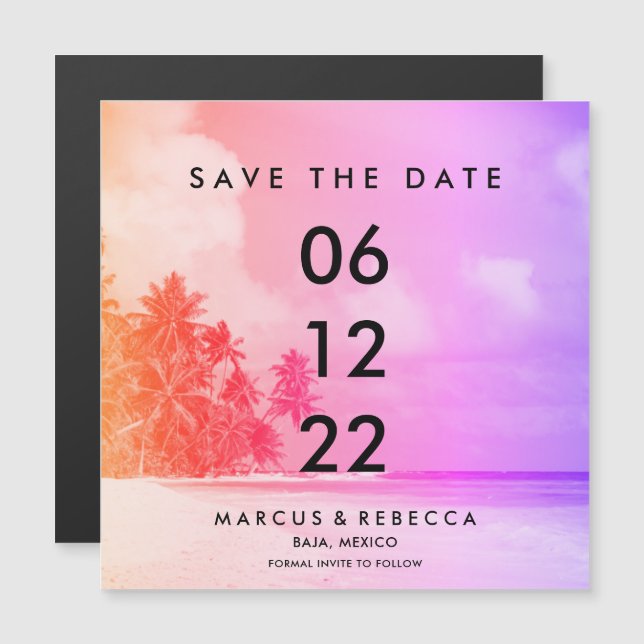 Palm Tree Sunset Pink Beach Wedding Save Date  Mag (Front/Back)