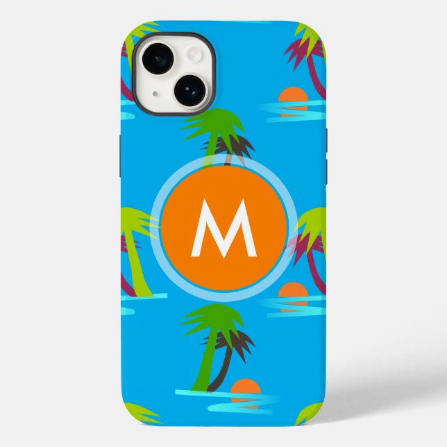 Palm Tree Sunset Sea Pattern Monogram Iphone Case-Mate iPhone Case (Back)