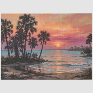 Palm Tree Sunset Silhouette Decoupage Tissue Paper