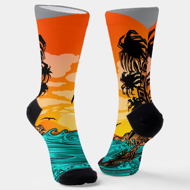 Palm Tree Sunset Socks (Angled)