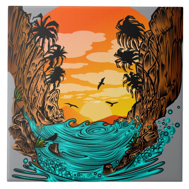 Palm Tree Sunset Tile (Front)