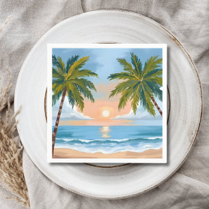 Palm Tree Sunset   Tropical Beach Wedding Napkin