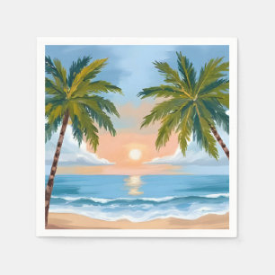 Palm Tree Sunset   Tropical Beach Wedding Napkin