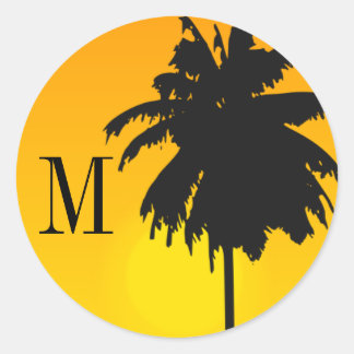 Palm Tree Sunset Wedding Stickers with Monogram