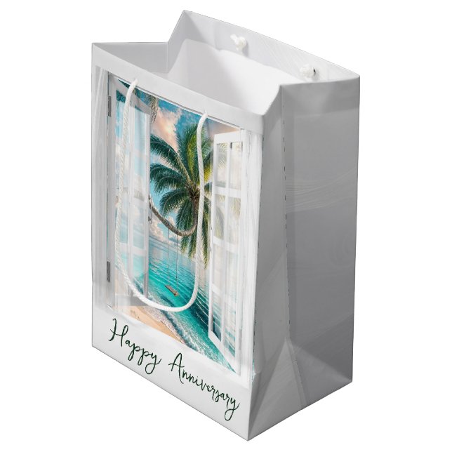Palm Tree Swing In Window for Anniversary Medium Gift Bag (Front Angled)