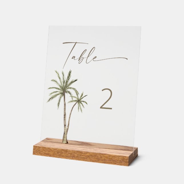 Palm Tree Table Number Acrylic Sign (Angle)