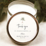 Palm Tree Thank You Wedding Favour Classic Round Sticker<br><div class="desc">Tropical Island Watercolor Palm Tree,  wedding thank you favour sticker.</div>