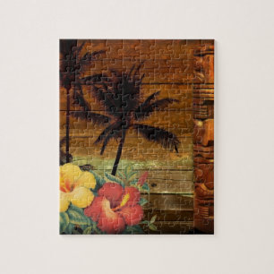 Palm Tree totem tropical Floral hibiscus Hawaiian Jigsaw Puzzle