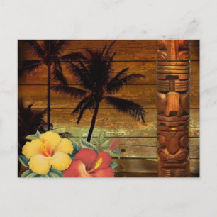 Palm Tree totem tropical Floral hibiscus Hawaiian Postcard
