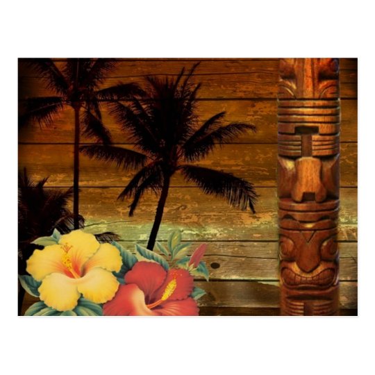 Palm Tree totem tropical Floral hibiscus Hawaiian Postcard