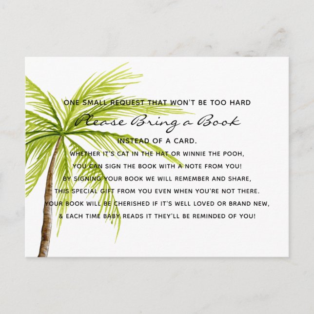 Palm Tree Tropical Baby Shower Book Card Library (Front)