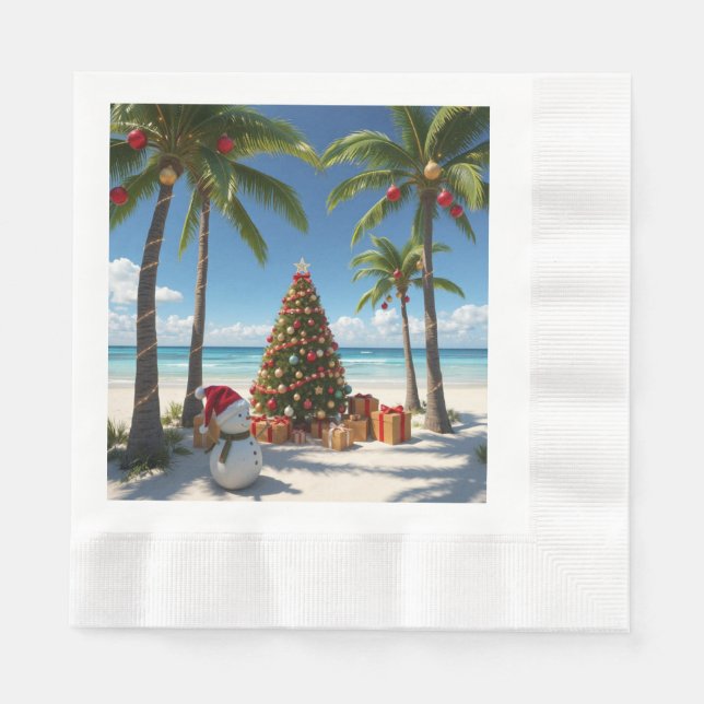 Palm Tree Tropical Beach Christmas Paper Napkin (Front)