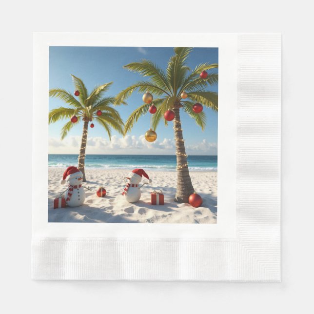 Palm Tree Tropical Beach Christmas Paper Napkin (Front)