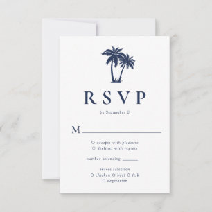 Palm Tree Tropical Beach Navy  RSVP Card