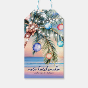 Palm Tree Tropical Beach Sunset Christmas Gift Tags