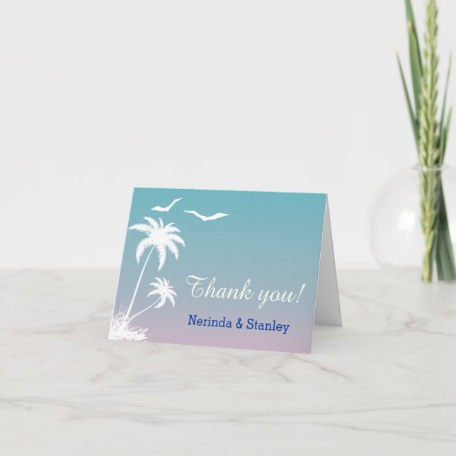 Palm tree tropical beach wedding Thank You photo (Front)