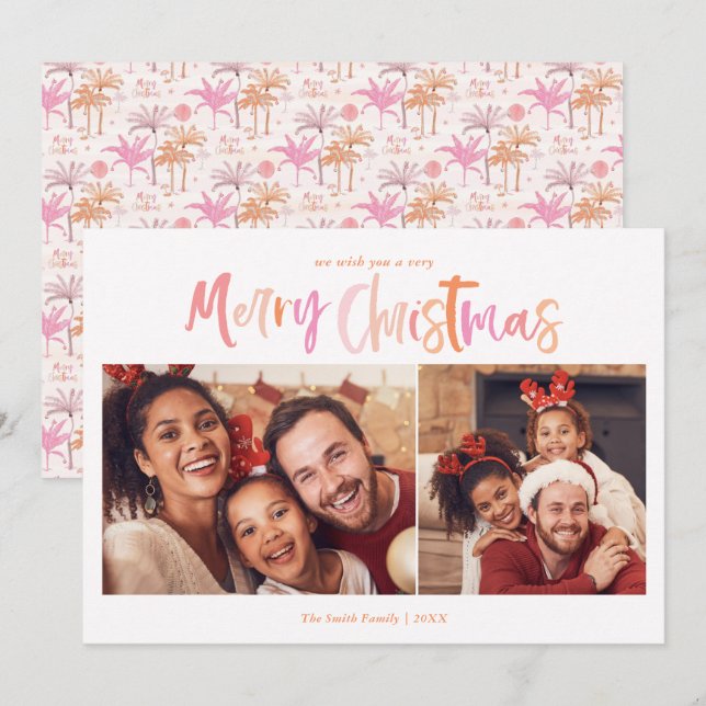 Palm Tree Tropical Christmas Photo Holiday Card (Front/Back)