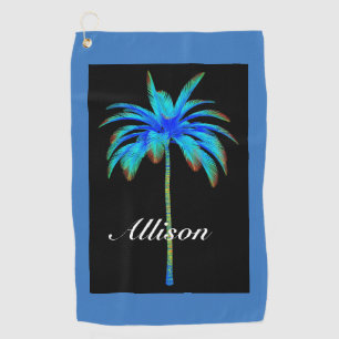 Palm Tree Tropical Colourful Blue Personalised Golf Towel