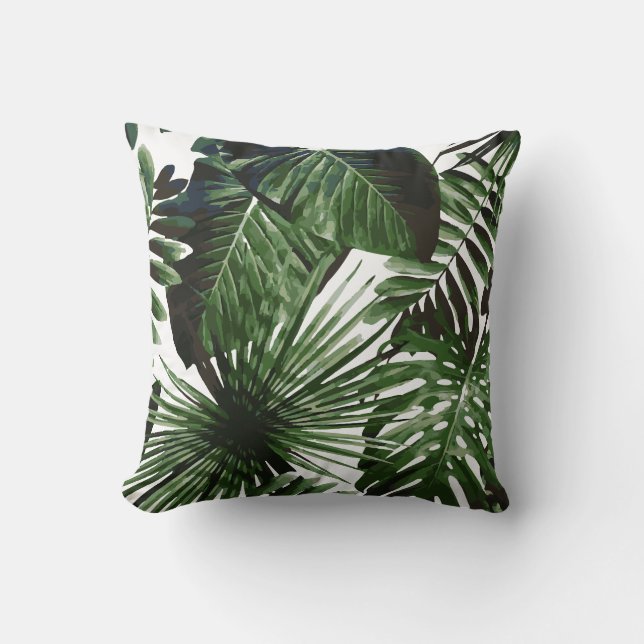 Palm Tree Tropical Cushion White and Green (Front)