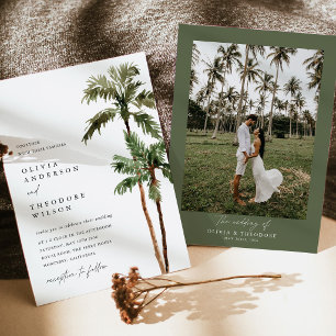 Palm Tree Tropical Destination Photo Back Wedding Invitation