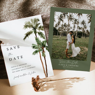 Palm Tree Tropical Destination Photo Back Wedding Save The Date