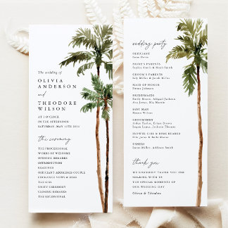 Palm Tree Tropical Destination Wedding Ceremony Programme