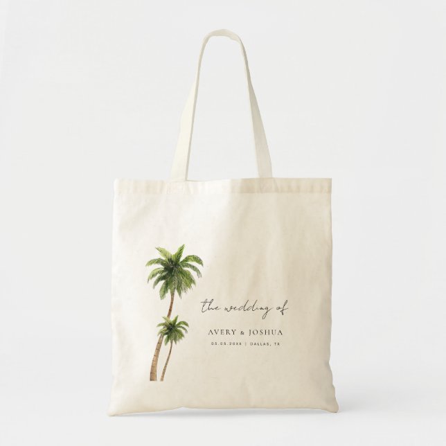 Palm Tree Tropical Destination Wedding Favour Tote Bag (Front)