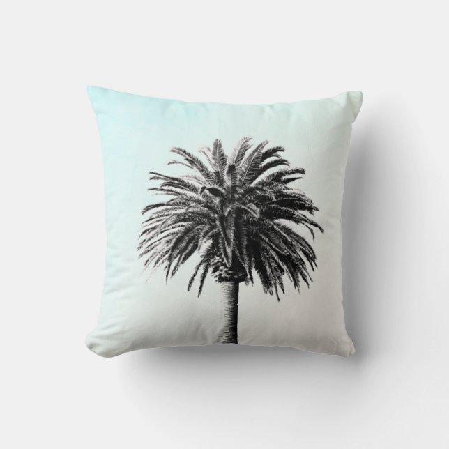 Palm Tree Tropical Elegant Blue Black White Cushion (Front)