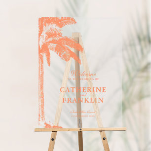 Palm Tree Tropical Elegant Wedding Welcome Frosted Acrylic Sign