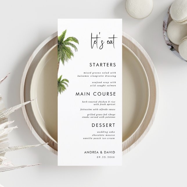Palm Tree Tropical Exotic Let's Eat Beach Wedding Menu (Creator Uploaded)