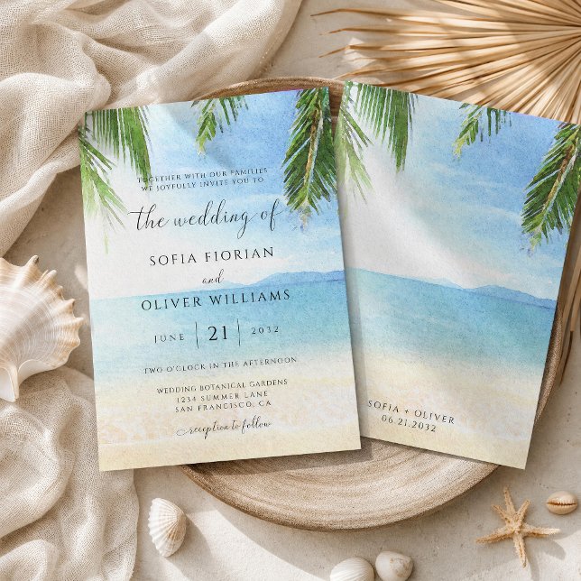 Palm Tree Tropical Island Beach Wedding Invitation (Creator Uploaded)